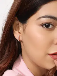 Zavya Rhodium-Plated Silver-Toned 925 Sterling Silver Contemporary Hoop Earrings