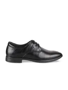 Mochi Men Black Solid Leather Formal Derbys
