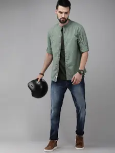 The Roadster Lifestyle Co. Men Green & White  Printed Pure Cotton Casual Shirt