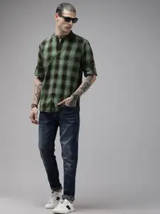 The Roadster Lifestyle Co. Men Green & Black Checked Pure Cotton Casual Shirt
