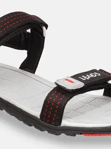 Aqualite Men Black & Red Self Design PU Comfort Sandals