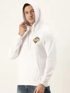 VEIRDO Men White Brand Logo Printed Hooded Cotton Sweatshirt