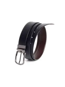 MUTAQINOTI Men Black & Brown Textured Leather Reversible Formal Belt