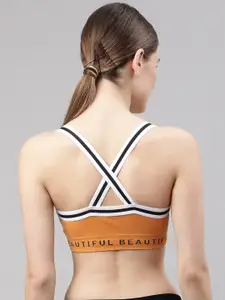 PrettyCat Mustard Yellow Printed Lightly Padded Sports Workout Bra