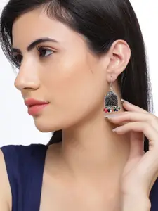 Silvermerc Designs Silver-Toned Oxidised Jhumkas Earrings