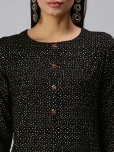 SHOWOFF Women Black Geometric Printed Kurta