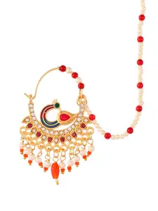 Silvermerc Designs Gold-Plated Pearl-Studded Chained Nose Ring