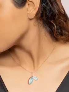 GIVA 925 Sterling Silver Rose Gold Plated Aqua Dual Chalcedony Leaf Pendant