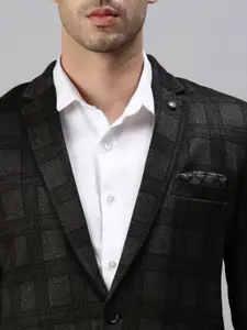 SHOWOFF Men Black Checked Single-Breasted Slim-Fit Formal Blazer