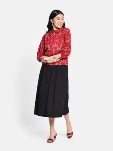 Fabindia Red & Blue Printed Peter Pan Collar Top