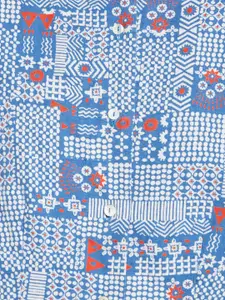 Fabindia Blue Geometric Printed Shirt Style Cotton Top