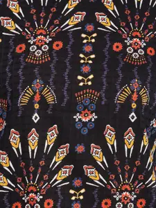 Fabindia Black & Yellow Print Peter Pan Collar Pure Cotton Dobby Top