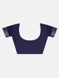 THE WEAVE TRAVELLER Navy Blue & Red Woven Design Pure Cotton Jamdani Saree