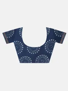 THE WEAVE TRAVELLER Blue & Black Pure Cotton Block Print Saree