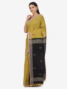THE WEAVE TRAVELLER Green & Black Woven Design Zari Pure Cotton Saree