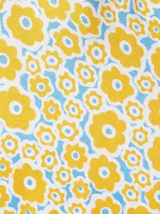 People Women Yellow & Off White Floral Print Mandarin Collar Rayon Top