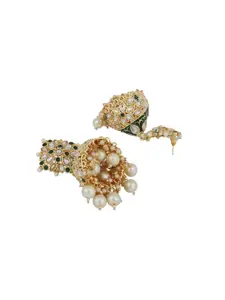 ANIKAS CREATION Gold-Plated Green & White Dome Shaped Jhumkas