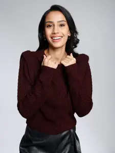 20Dresses Women Maroon Cable Knit Crop Pullover