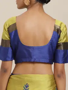 SERONA FABRICS Yellow & Blue Ethnic Motifs Embroidered Silk Cotton Saree