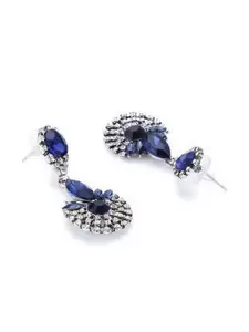 Yellow Chimes Blue & White Silver-Plated Contemporary Crystal Drop Earrings