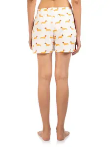 Nite Flite Women White & Orange Printed Cotton Lounge Shorts