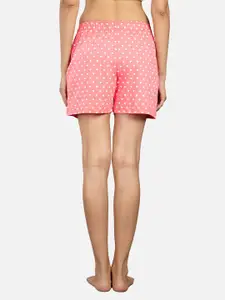 Nite Flite Women Pink & White Printed Cotton Lounge Shorts