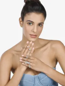 AMI Silver-Toned & Gold-Plated Layered Necklace With Earrings & 30 Finger Set