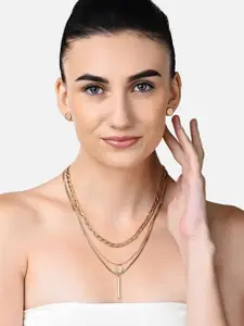 AMI Gold-Toned & Silver-Toned Gold-Plated Layered Chain with Stud Earrings and Rings Set
