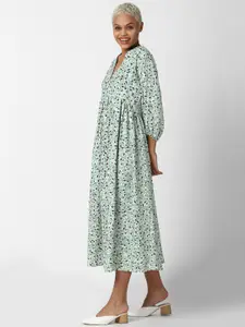 FOREVER 21 Green & White Floral Midi Dress