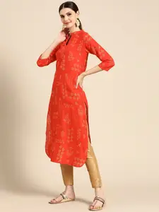 Anouk Women Red & Yellow Pure Cotton Ethnic Motifs Printed Kurta