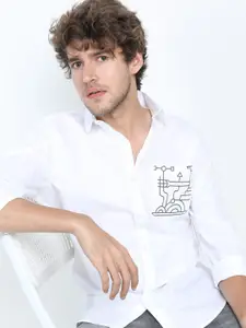 HIGHLANDER Men White Slim Fit Printed Casual Shirt