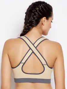 Lebami Beige & Grey Solid Non Wired Full Coverage Rapid Dry Workout Bra