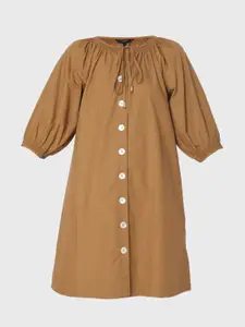 Vero Moda Brown Tie-Up Neck A-Line Dress