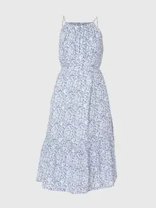 Vero Moda Women Blue & White Floral Printed Midi Dress
