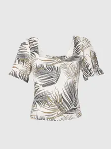 Vero Moda Beige Tropical Print Pure Cotton Top