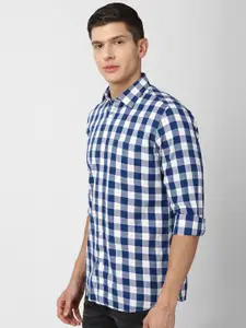Van Heusen Sport Men Blue Slim Fit Gingham Checked Cotton Casual Shirt