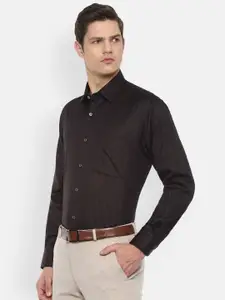 Luxure by Louis Philippe Men Brown Floral Pure Cotton Formal Shirt