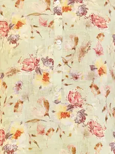 Soch Women Green Floral Printed Keyhole Neck Linen Kurta