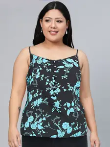Tokyo Talkies Black & Blue Floral Print Top