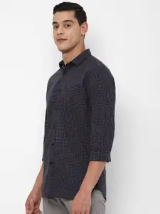 Allen Solly Men Navy Blue Slim Fit Grid Tattersall Checks Checked Pure Cotton Casual Shirt