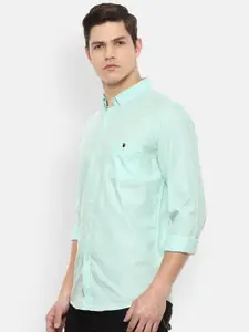 Louis Philippe Jeans Men Turquoise Blue & Yellow Slim Fit Printed Pure Cotton Casual Shirt