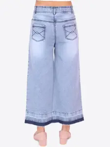 CUTECUMBER Girls Blue Bootcut Heavy Fade Embroidered Stretchable Jeans