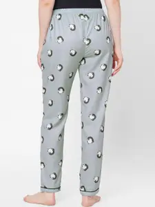 NOIRA Women Grey Penguin Printed Cotton Lounge Pants