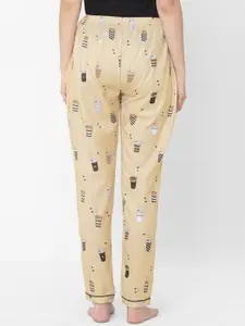 NOIRA Women Camel Brown Coffee Printed Lounge Pants