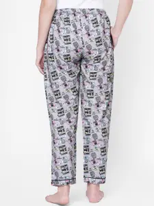 NOIRA Women Grey Photography Printed Cotton Lounge Pants