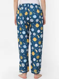 NOIRA Women Navy Blue Galaxy Printed Cotton Lounge Pants