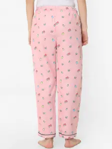 NOIRA Women Pink Printed Cotton Lounge Pant