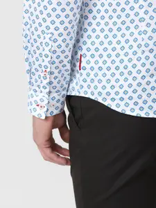 V Dot Men Blue Slim Fit Printed Pure cotton Casual Shirt