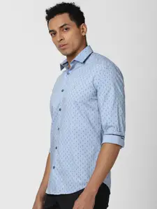 V Dot Men Blue Slim Fit Printed Casual Shirt