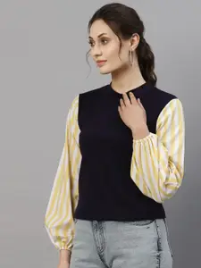 Style Quotient Navy Blue Striped Pure Cotton Top